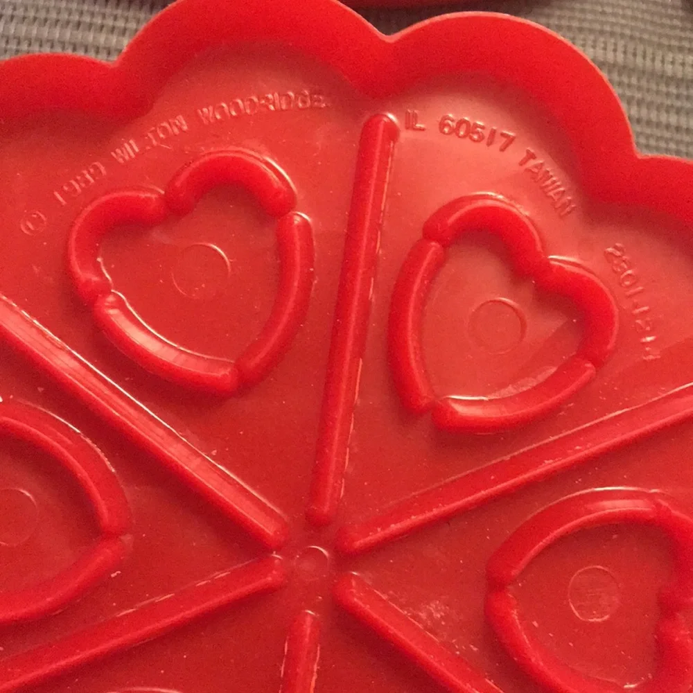 Lot of 5 Red Plastic Vintage Stamp Cookie Cutters Valentine Birthday Turkey